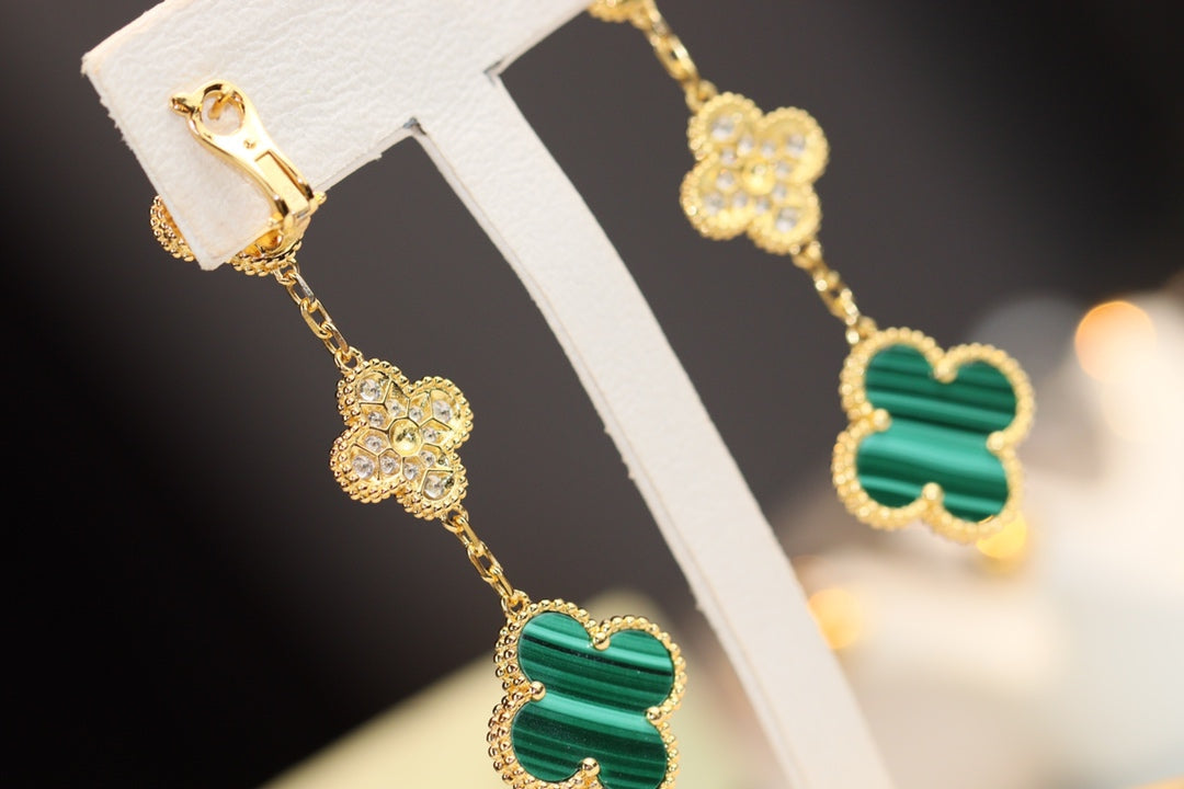 Lumi® Kleeblatt-Ohrringe, Gold, Malachit, Diamant, 3 Motive
