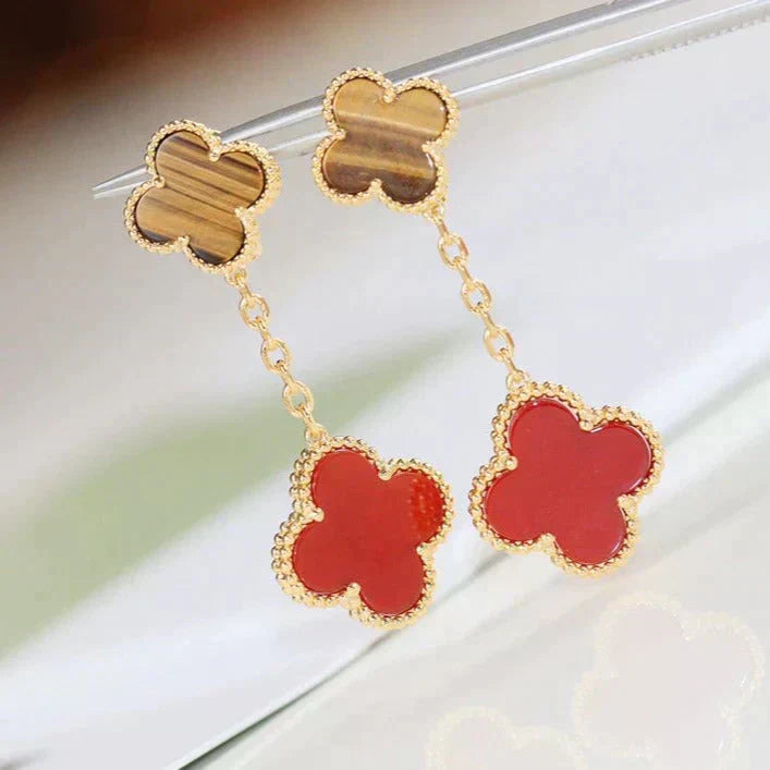 Lumi® CLOVER 2 MOTIF TIGER EYE CARNELIAN EARRINGS