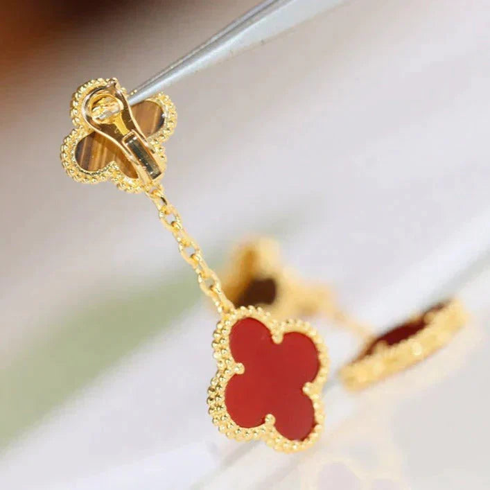 Lumi® CLOVER 2 MOTIF TIGER EYE CARNELIAN EARRINGS
