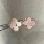 Lumi® CLOVER MEDIUM 1 MOTIFS PINK MOP DIAMOND EARRINGS