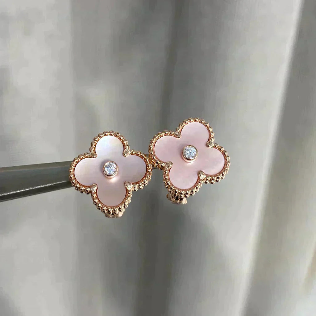 Lumi® CLOVER MEDIUM 1 MOTIFS PINK MOP DIAMOND EARRINGS
