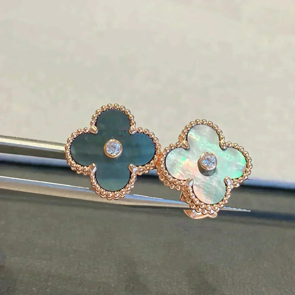 Lumi® CLOVER MEDIUM 1 MOTIFS GRAUER MOP DIAMANT-OHRRINGE