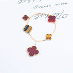 Lumi® Kleeblatt-Armband mit 5 Motiven: Karneol, Tigerauge