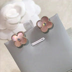 Lumi® CLOVER MEDIUM 1 MOTIFS PINK MOP DIAMOND EARRINGS