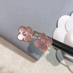 Lumi® CLOVER MEDIUM 1 MOTIFS PINK MOP DIAMOND EARRINGS