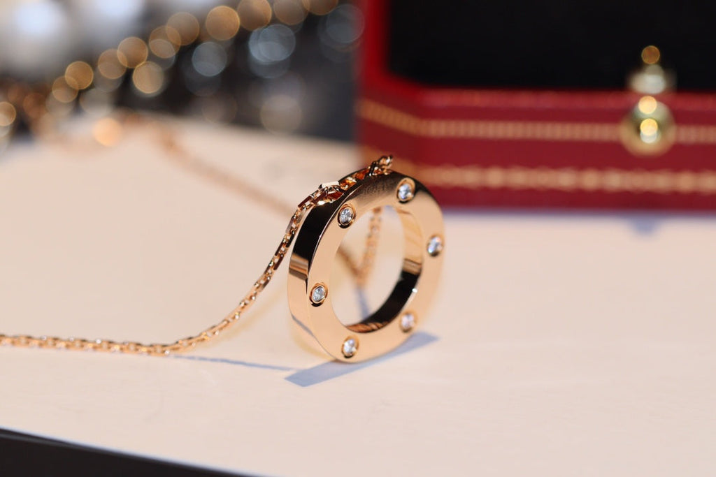 ¡®Lumi¡¯LOVE NECKLACE 16MM 6 DIAMONDS PINK GOLD