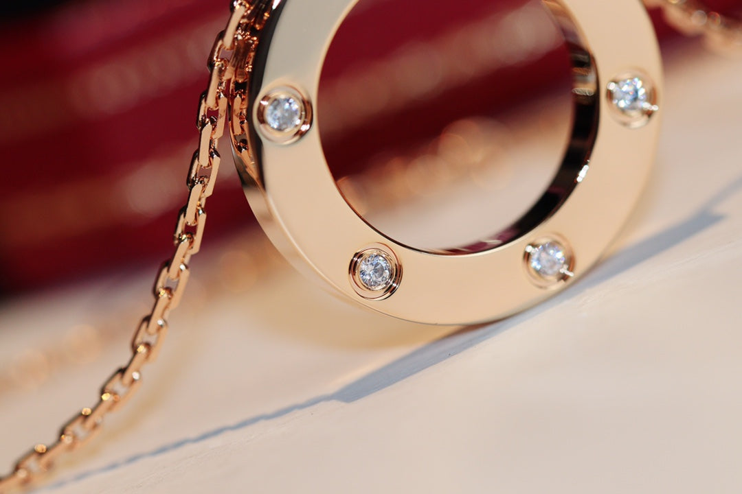 ¡®Lumi¡¯LOVE NECKLACE 16MM 6 DIAMONDS PINK GOLD