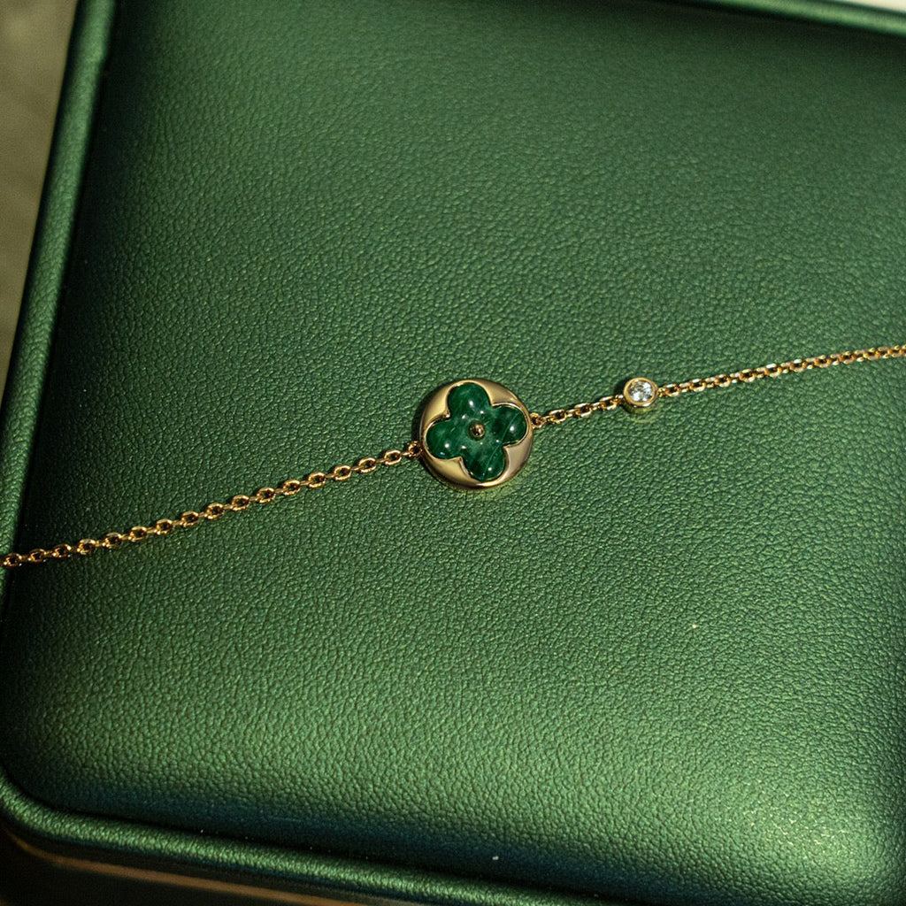 ¡®Lumi¡¯SUN MALACHITE 1 DIAMOND PINK GOLD BRACELET