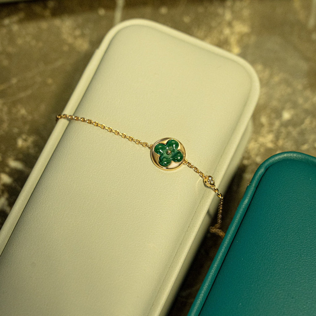 ¡®Lumi¡¯SUN MALACHITE 1 DIAMOND PINK GOLD BRACELET
