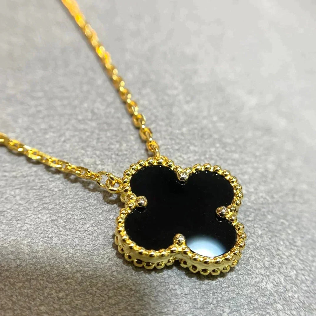 ¡®Lumi¡¯CLOVER 15MM BLACK ONYX SINGLE FLOWER NECKLACE