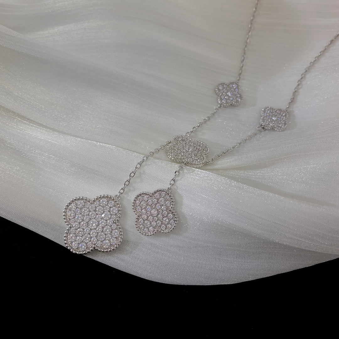¡®Lumi¡¯CLOVER 5 MOTIFS SILVER DIAMONDS NECKLACE