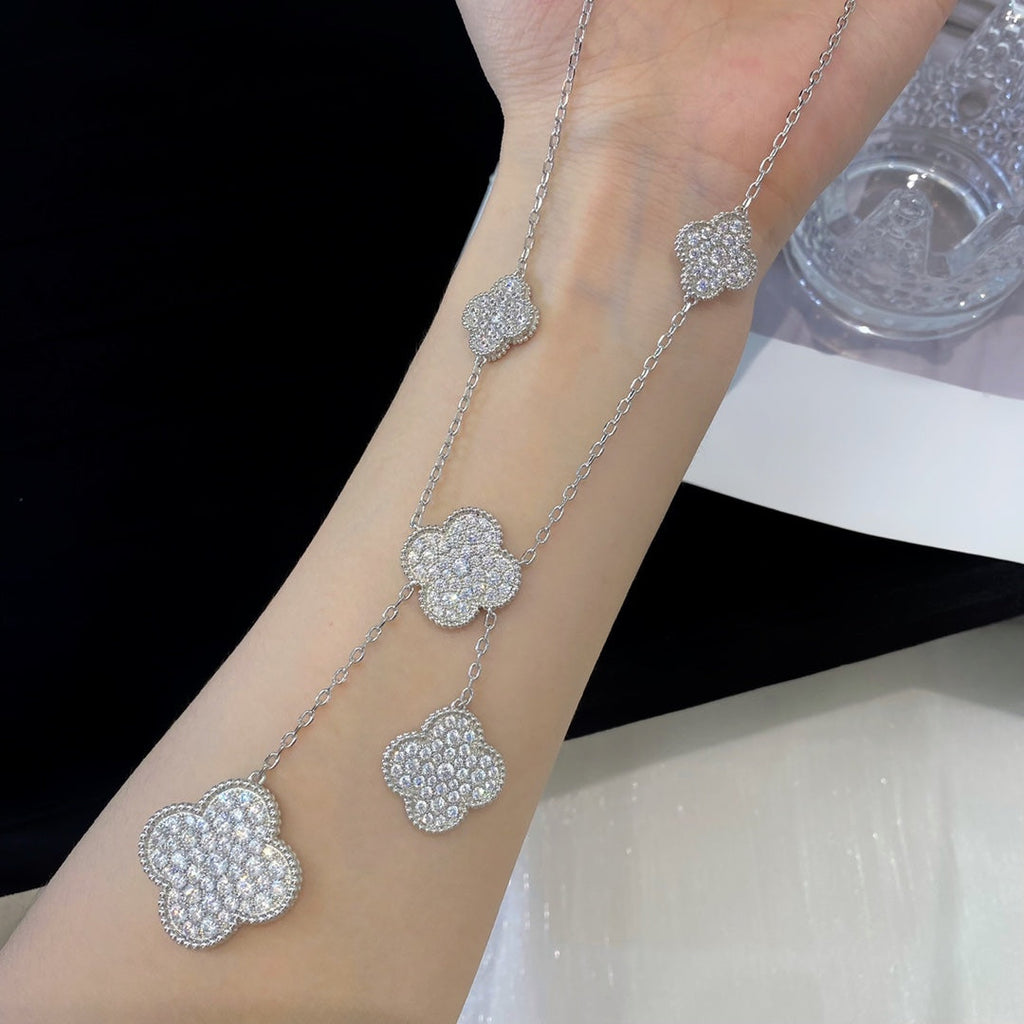 ¡®Lumi¡¯CLOVER 5 MOTIFS SILVER DIAMONDS NECKLACE