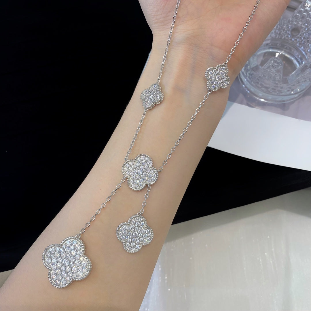 ¡®Lumi¡¯CLOVER 5 MOTIFS SILVER DIAMONDS NECKLACE