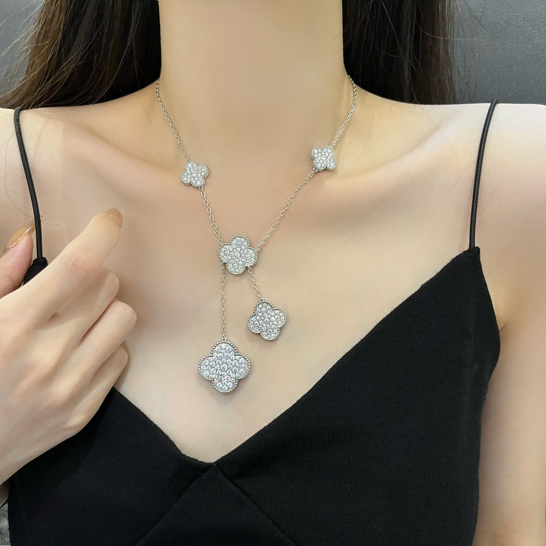¡®Lumi¡¯CLOVER 5 MOTIFS SILVER DIAMONDS NECKLACE