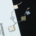 Lumi® Kleeblatt-Armband mit 5 Motiven, Perlmutt, Chalcedon, Silber 