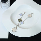 Lumi® Kleeblatt-Armband mit 5 Motiven, Perlmutt, Chalcedon, Silber 