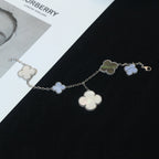 Lumi® Kleeblatt-Armband mit 5 Motiven, Perlmutt, Chalcedon, Silber 