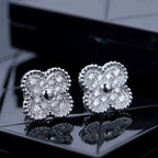 Lumi® Kleeblatt-Ohrstecker mit Diamantmotiven, Silber