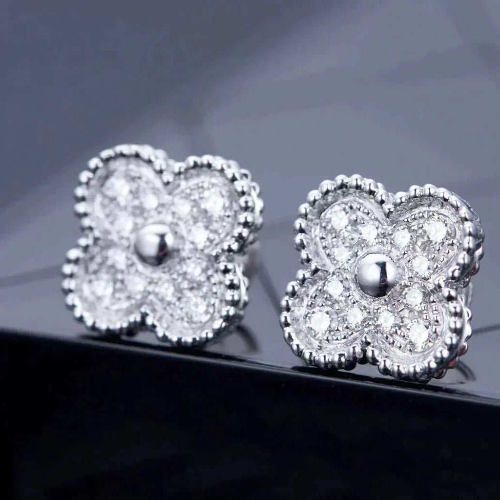 Lumi® Kleeblatt-Ohrstecker mit Diamantmotiven, Silber