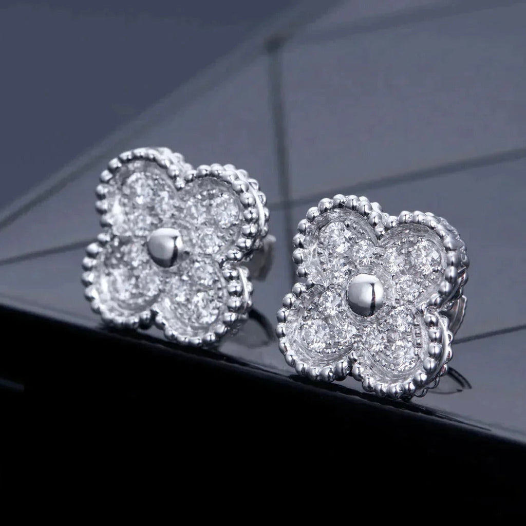 Lumi® Kleeblatt-Ohrstecker mit Diamantmotiven, Silber
