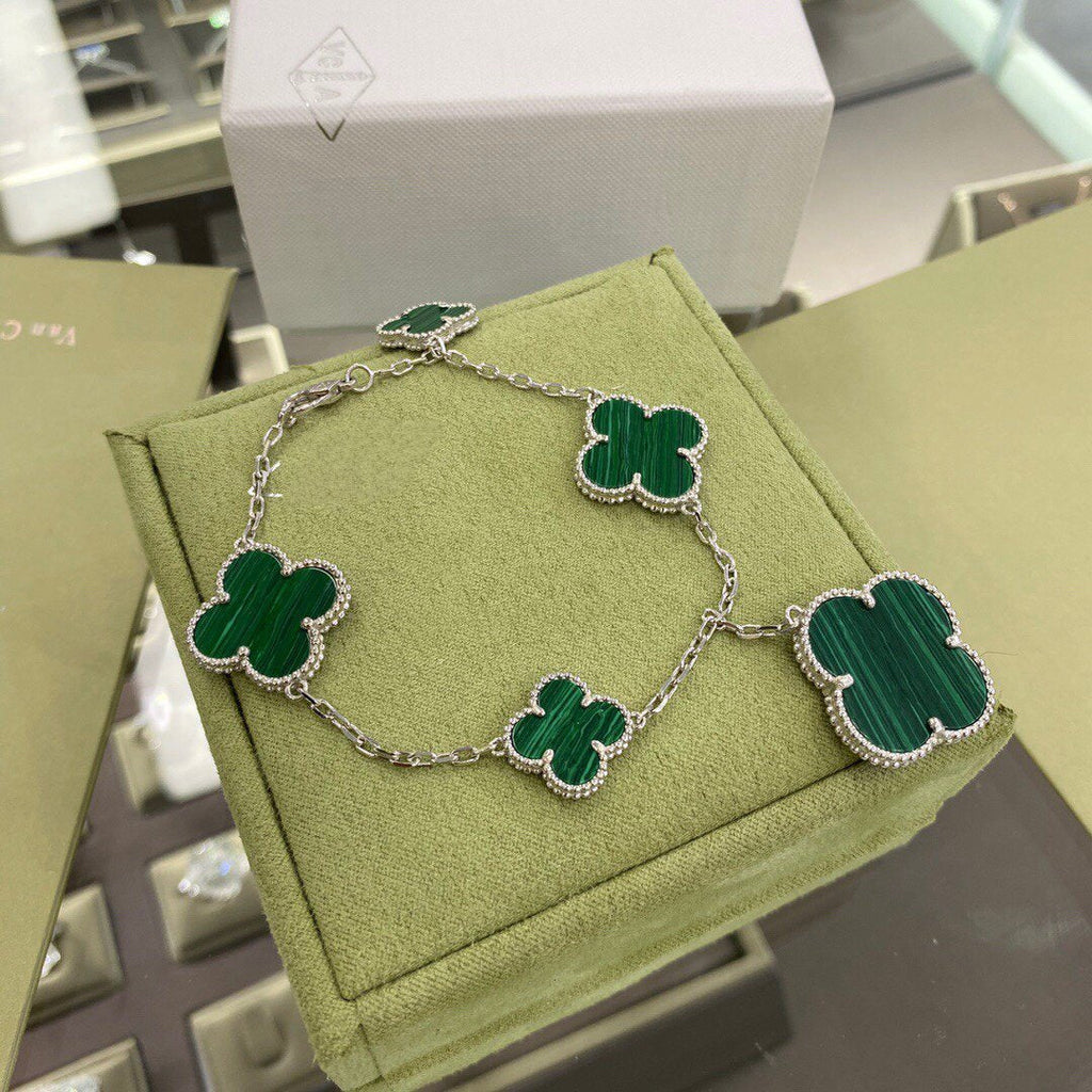 ¡®Lumi¡¯CLOVER 5 MOTIFS SIVLER MALACHITE BRACELET