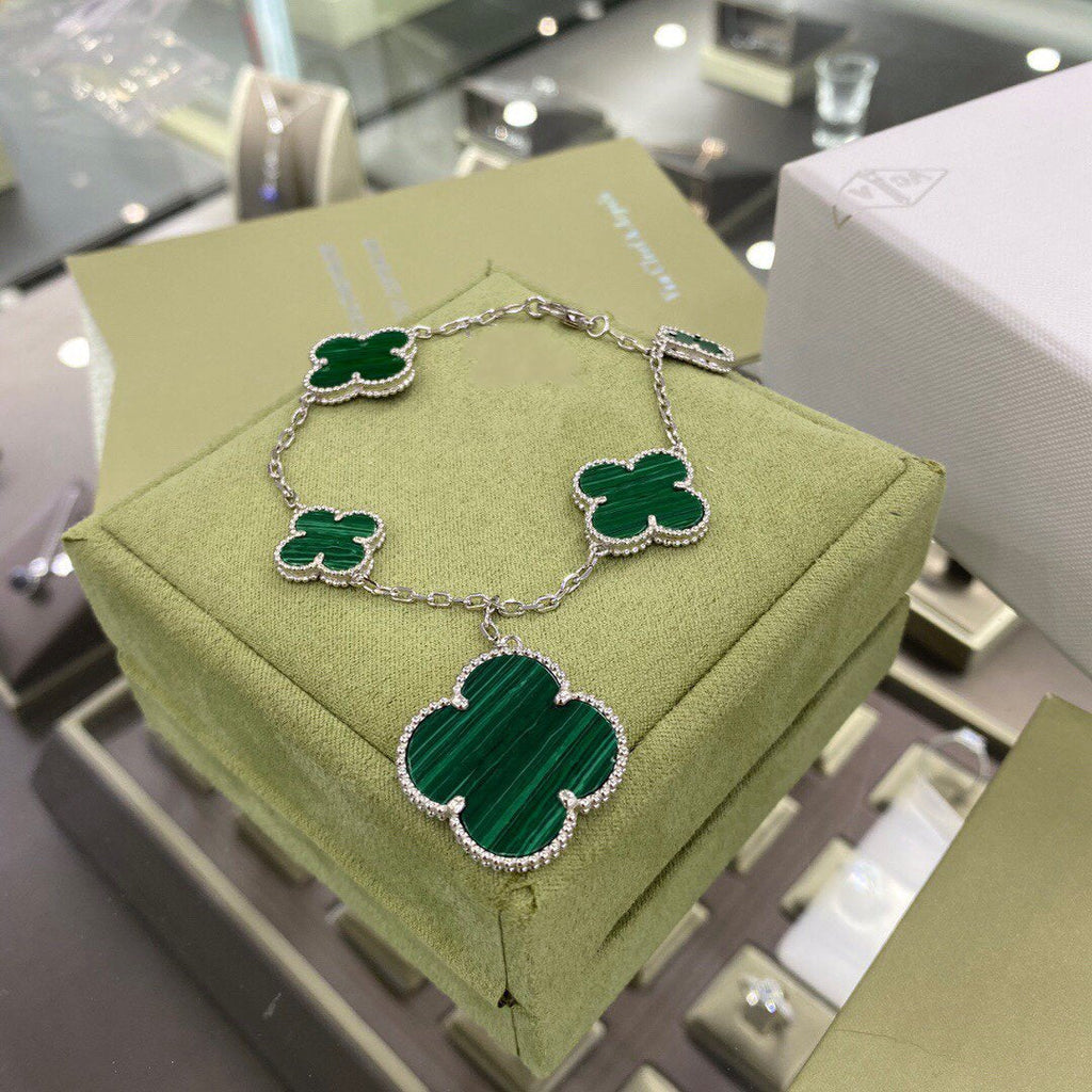 ¡®Lumi¡¯CLOVER 5 MOTIFS SIVLER MALACHITE BRACELET