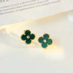 ¡®Lumi¡¯CLOVER MEDIUM 1 MOTIFS MALACHITE DIAMOND EARRINGS