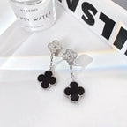 Lumi® Ohrringe mit Kleeblattmotiven, Diamant und Onyx, Silber