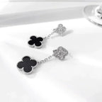Lumi® Ohrringe mit Kleeblattmotiven, Diamant und Onyx, Silber