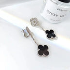 Lumi® Ohrringe mit Kleeblattmotiven, Diamant und Onyx, Silber