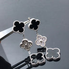 ¡®Lumi¡¯CLOVER 3 MOTIF DIAMOND ONYX SILVER EARRINGS