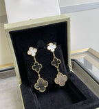 ¡®Lumi¡¯CLOVER 3 MOTIF MOP ONYX DARK MOP PINK GOLD EARRINGS