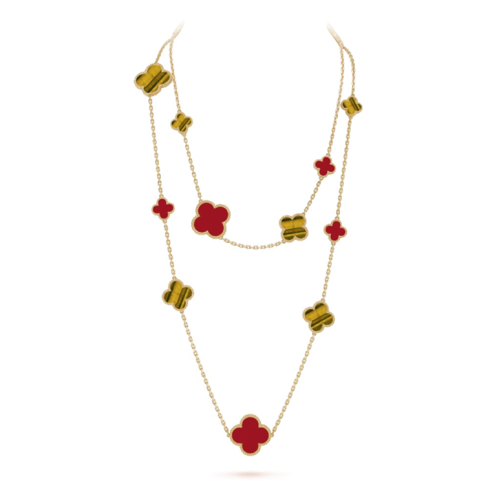 ¡®Lumi¡¯CLOVER 16 MOTIF CARNELIAN TIGER EYE ROSE GOLD NECKLACE