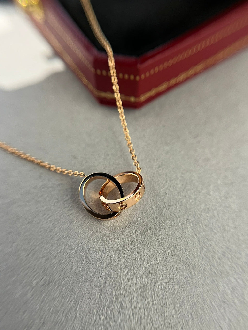 ¡®Lumi¡¯LOVE NECKLACE DOUBLE RING PINK GOLD