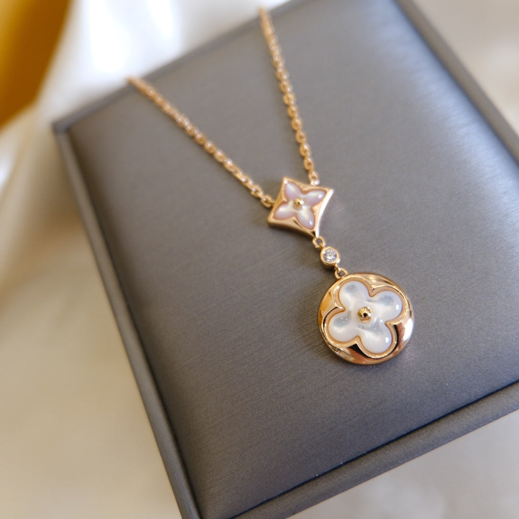 ¡®Lumi¡¯STAR AND SUN WHITE MOP 2 MOTIF PINK GOLD NECKLACE