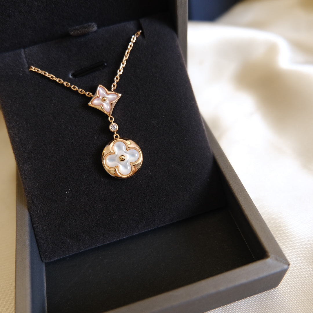 ¡®Lumi¡¯STAR AND SUN WHITE MOP 2 MOTIF PINK GOLD NECKLACE