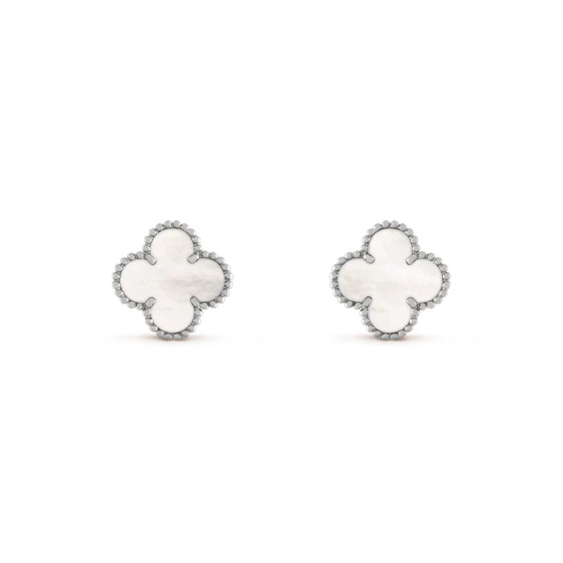 Lumi® CLOVER MEDIUM 1 MOTIFS WHITE MOP EARRINGS SILVER