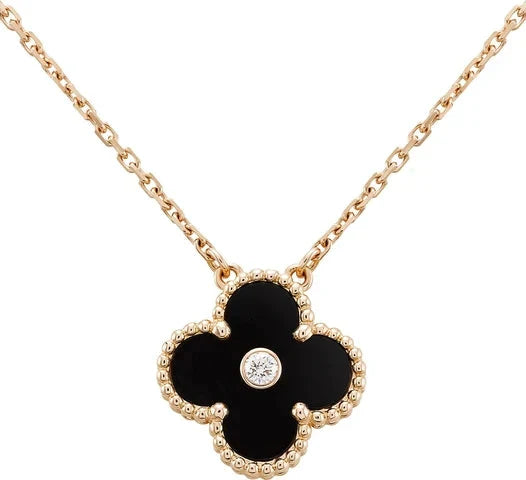 ¡®Lumi¡¯CLOVER 15MM DIAMOND ONYX NECKLACE