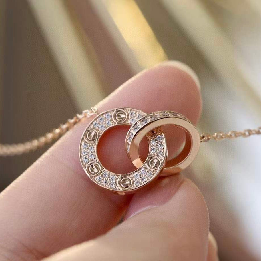 ¡®Lumi¡¯LOVE 7.6MM NECKLACE ROSE GOLD AND SILVER  FULL DIAMOND