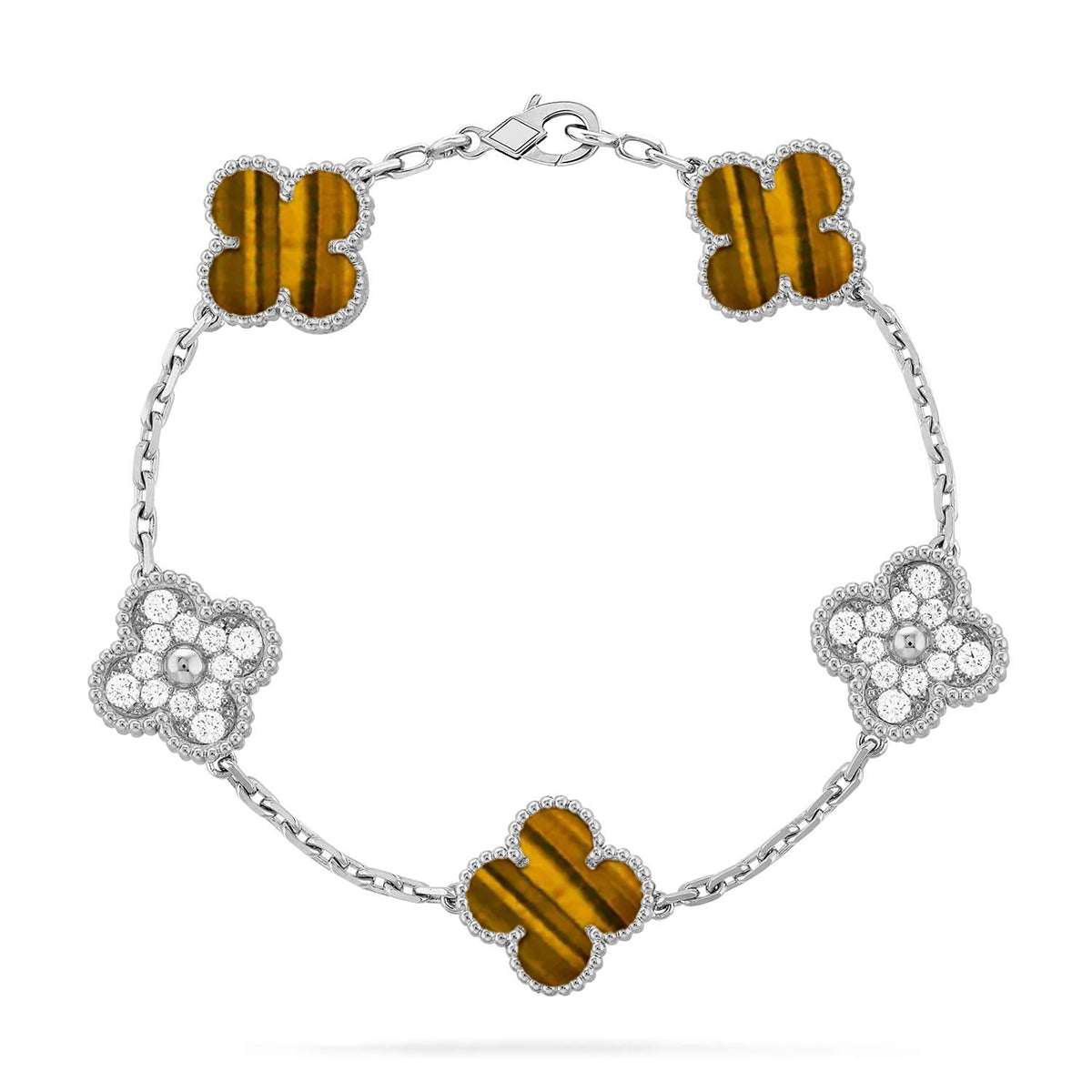 [Lumi]New  CLOVER 5 MOTIFS TIGER EYE BRACELET COLLECTION