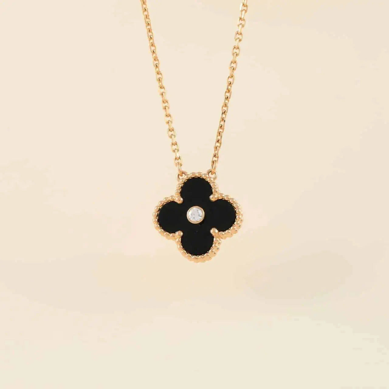 ¡®Lumi¡¯CLOVER 15MM DIAMOND ONYX NECKLACE