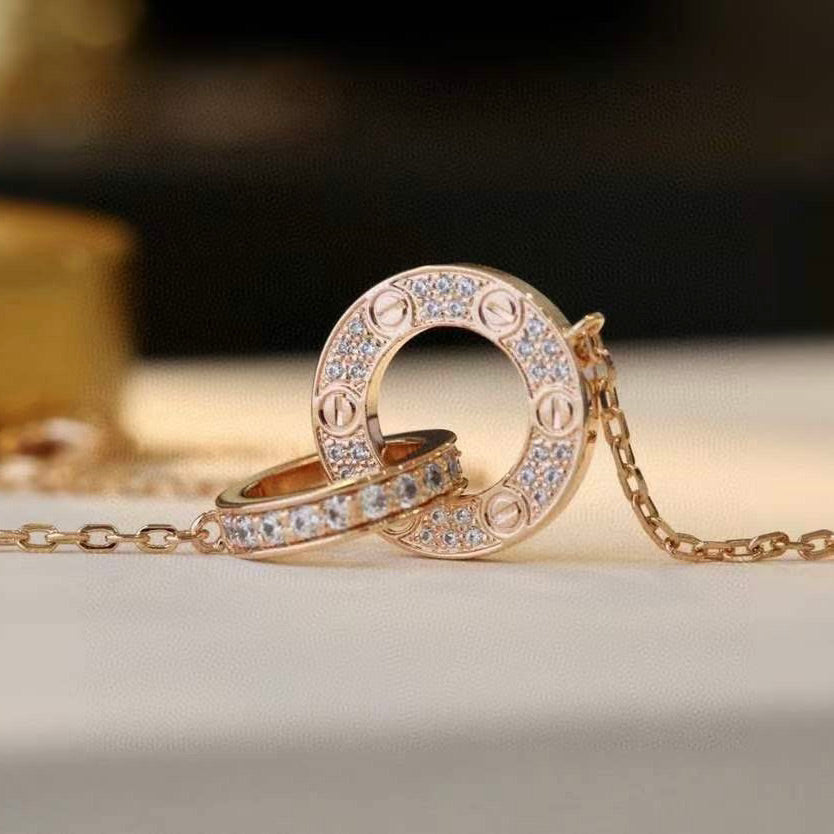 ¡®Lumi¡¯LOVE 7.6MM NECKLACE ROSE GOLD AND SILVER  FULL DIAMOND