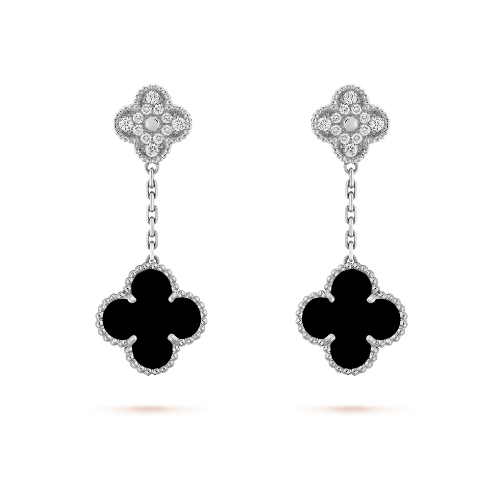 Lumi® Ohrringe mit Kleeblattmotiven, Diamant und Onyx, Silber