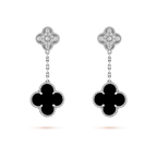 Lumi® Ohrringe mit Kleeblattmotiven, Diamant und Onyx, Silber
