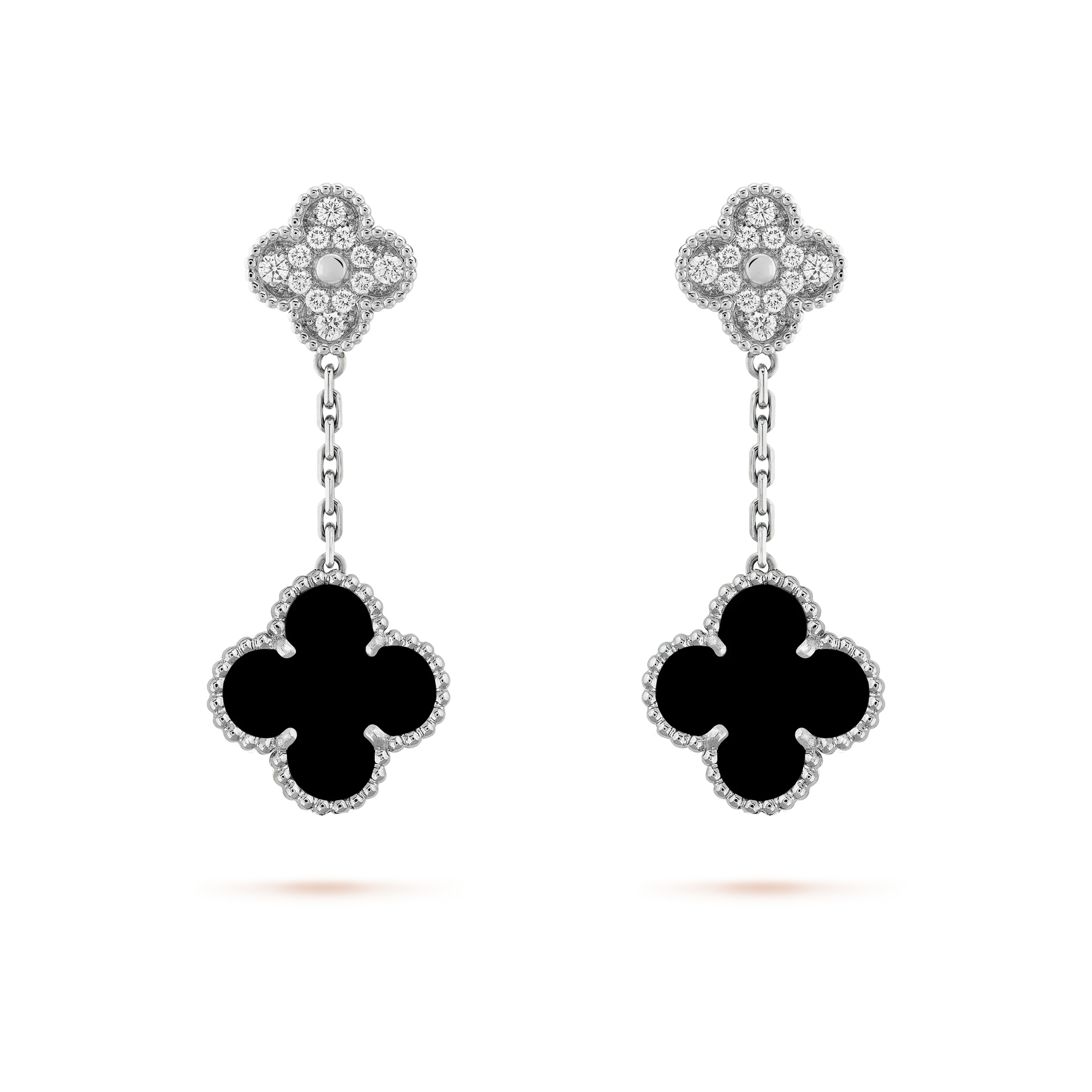 Lumi® Ohrringe mit Kleeblattmotiven, Diamant und Onyx, Silber