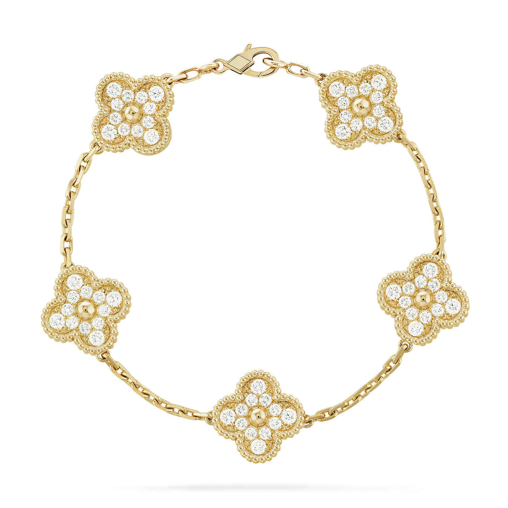 [Lumi jewelry] CLOVER 5 MOTIF FULL DIAMOND BRACELET COLLECTION
