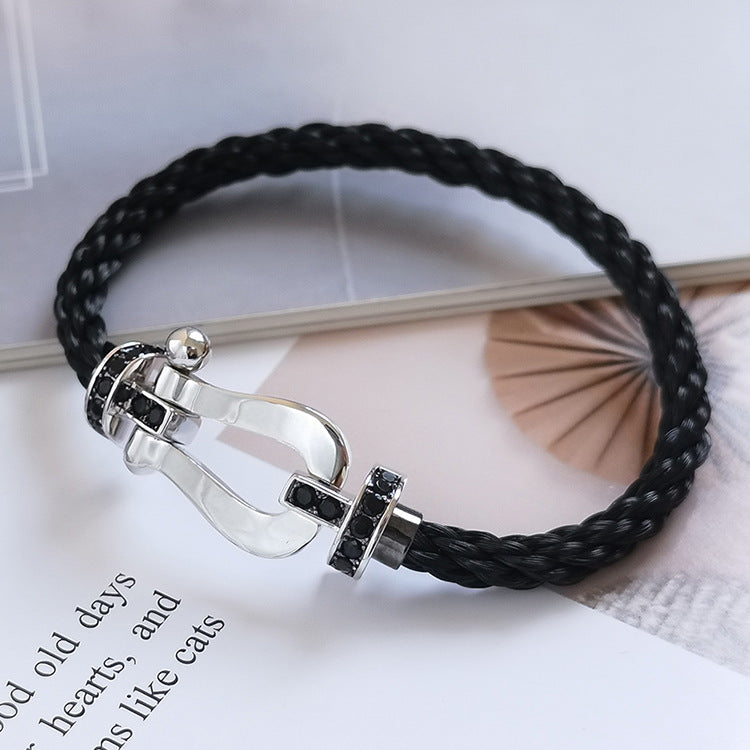 Lumi® FORCE Großes Hufeisen Schwarzes Diamantarmband Silber