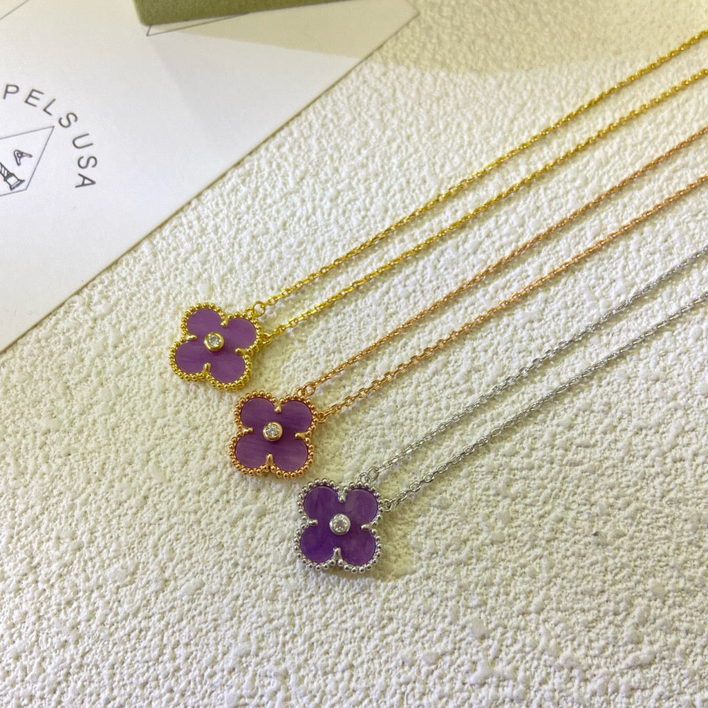 ¡®Lumi¡¯CLOVER 15MM DIAMOND  PURPLE VIOLET NECKLACE