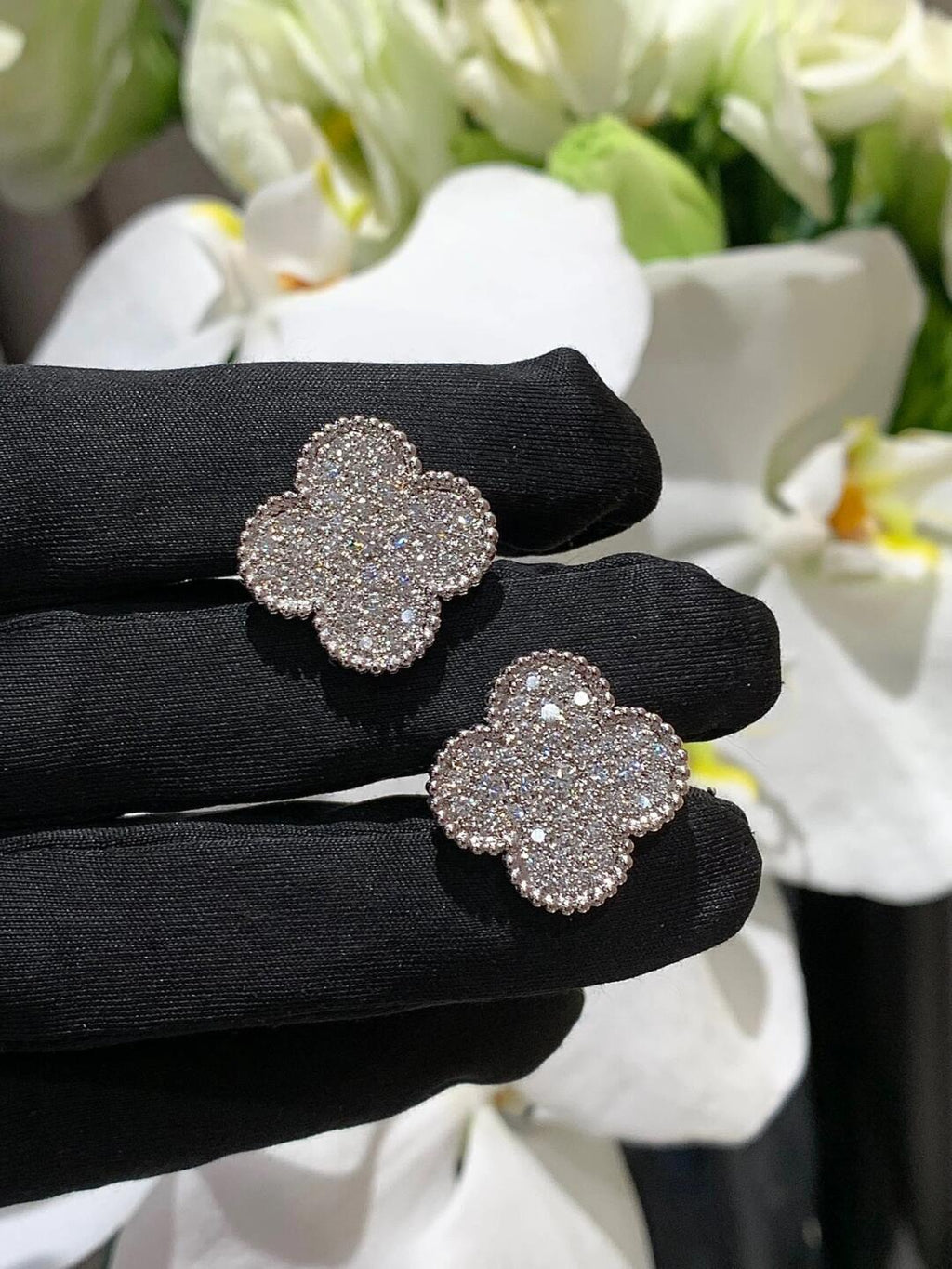 [Lumi]CLOVER 20MM MOTIFS DIAMOND STUD EARRINGS SILVER