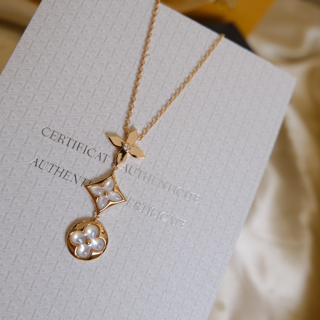 ¡®Lumi¡¯COLOR BLOSSOM LARIAT NECKLACE PINK GOLD WHITE MOTHER PEARL AND DIAMOND